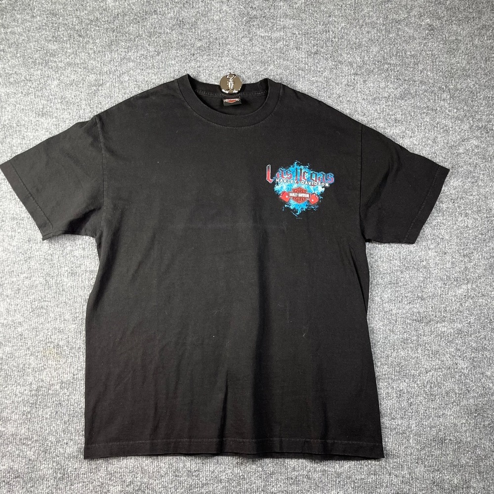 Harley Davidson‎ T Shirt Mens Black Cotton Las Vegas Nevada Pin Up Martini Glass